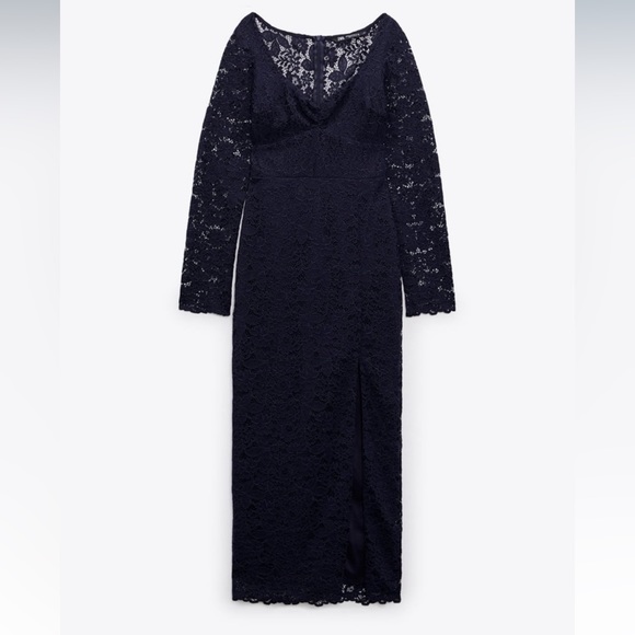 NWT ZARA LACE MIDI DRESS NAVY BLUE SIZE XS NWT - Picture 1 of 5